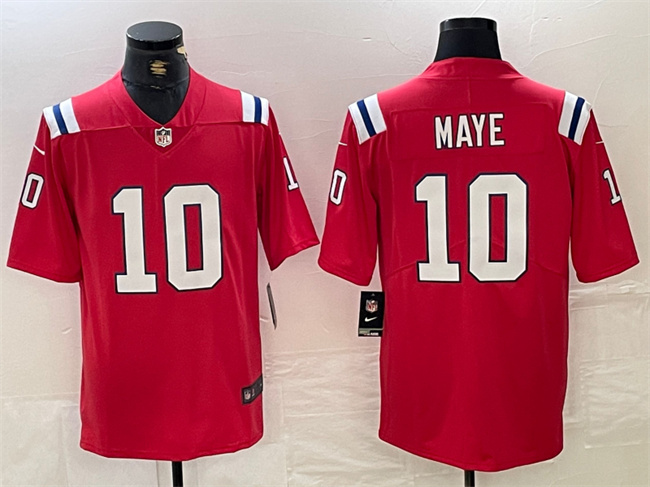 Men's New England Patriots #10 Drake Maye Red 2024 Draft Vapor Limited Stitched Football Jersey